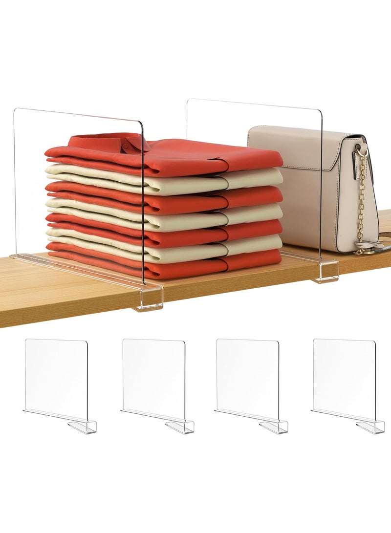 كيتشينو فواصل رفوف شفافة، منظم محفظة عمودي للخزانة مثالي للسترات والقمصان وحقائب اليد في غرفة النوم والمطبخ، رف كتب اكريليك قابل للتعديل للتنظيم من 4 قطع - Image 1